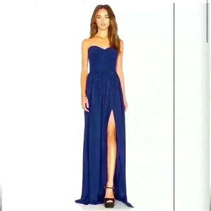 AMANDA UPRICHARD GISELE NAVY BLUE SILK MAXI DRESS GOWN STRAPLESS